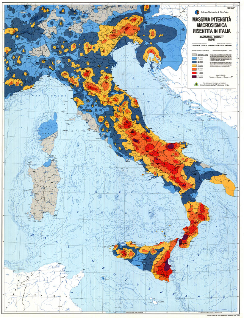 mappa sismica italia stamp